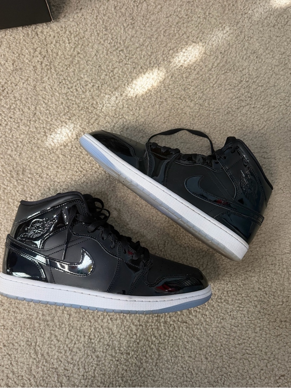 Jordan Men's High-Top Sneakers in Black Patent Leather with White Midsole
